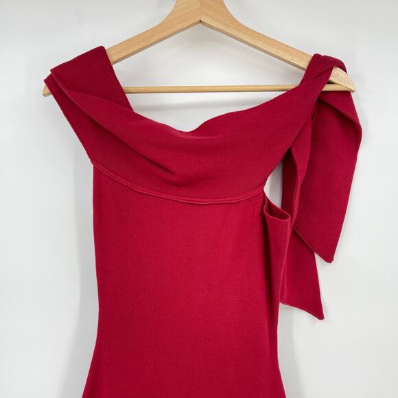 SNDYS | NWT Jaymes Maxi Dress Cranberry Red Sweater Knit Off Shoulder Sheath XS - Picture 7 of 14